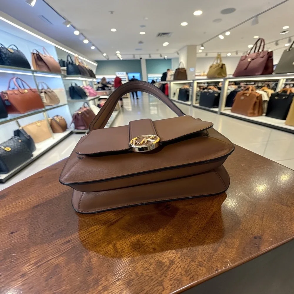 Michael Kors Shoulder Bag Womens Small Luggage Brown Excellent MK Logo Leather‎